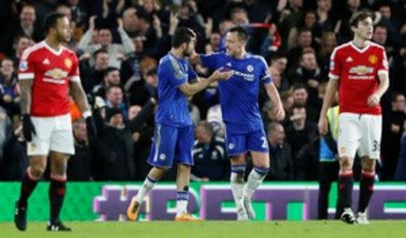 Football Soccer - Chelsea v Manchester United - Barclays Premier League - Stamford Bridge - 7/2/16 Chelsea's Diego Costa celebrates scoring their first goal with John Terry Reuters / Stefan Wermuth Livepic