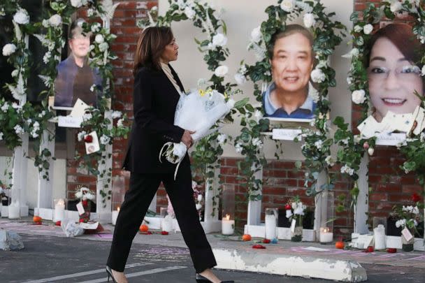 PHOTO: U.S. Vice President Kamala Harris walks outside the Star Ballroom Dance Studio after a mass shooting during Chinese Lunar New Year celebrations in Monterey Park, California, U.S. January 25, 2023. (David Swanson/Reuters)