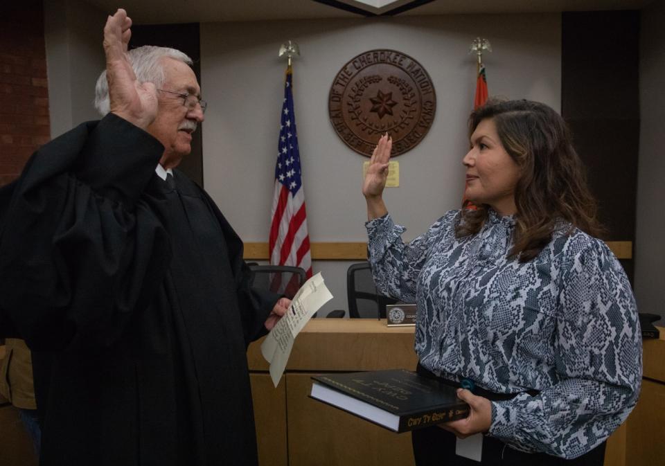 Kimberly Teehee takes the oath of office as Cherokee Nation's delegate select to Congress.