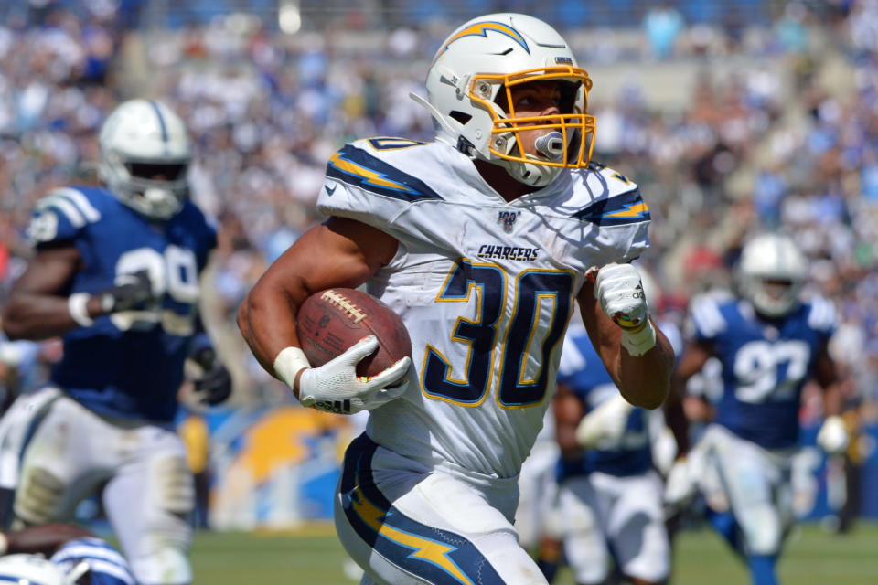 Austin Ekeler looked more than ready to fill Melvin Gordon's shoes on Sunday. (Reuters)