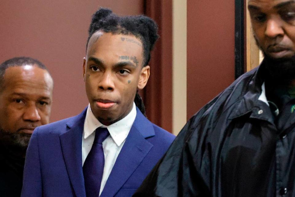 Jamell Demons, better known as rapper YNW Melly, enters the courtroom for closing arguments in his trial at the Broward County Courthouse in Fort Lauderdale on Thursday, July 20, 2023. Demons, 22, is accused of killing two fellow rappers and conspiring to make it look like a drive-by shooting in October 2018. (Amy Beth Bennett / South Florida Sun Sentinel)