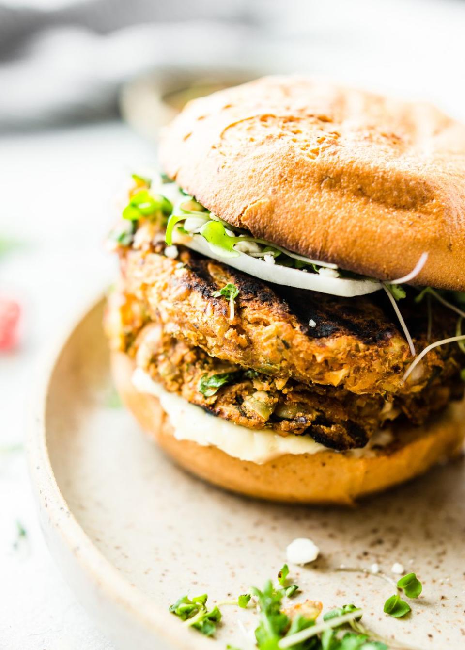 Grilled Moroccan Cauliflower Chickpea Burger