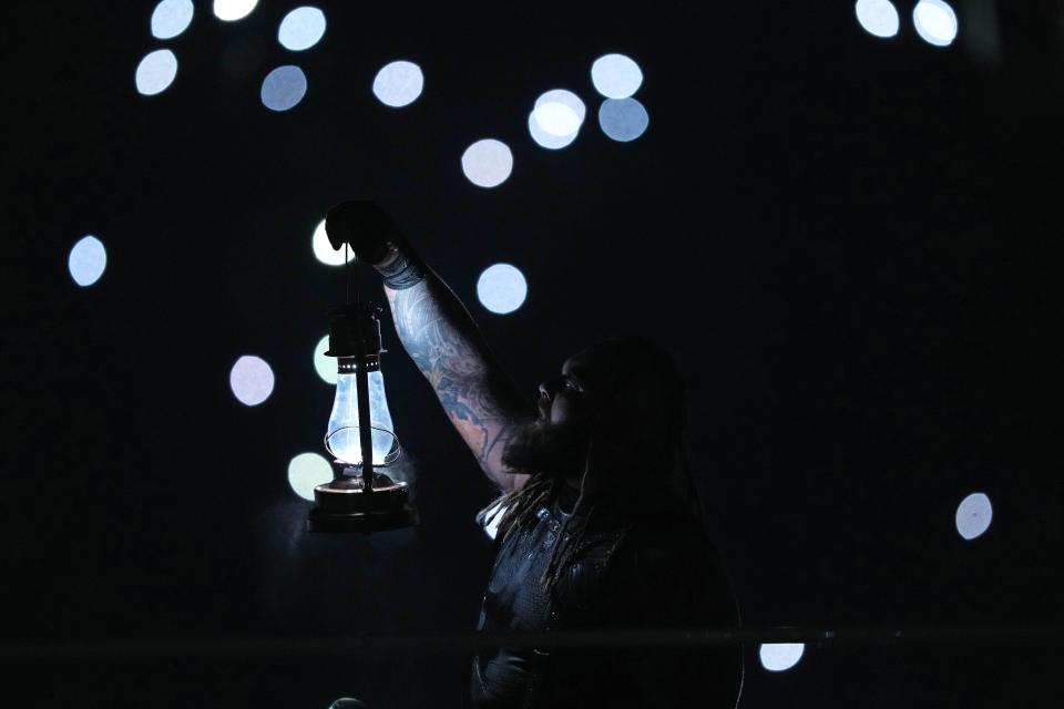 Bray Wyatt enters the arena during the WWE Royal Rumble at the Alamodome.