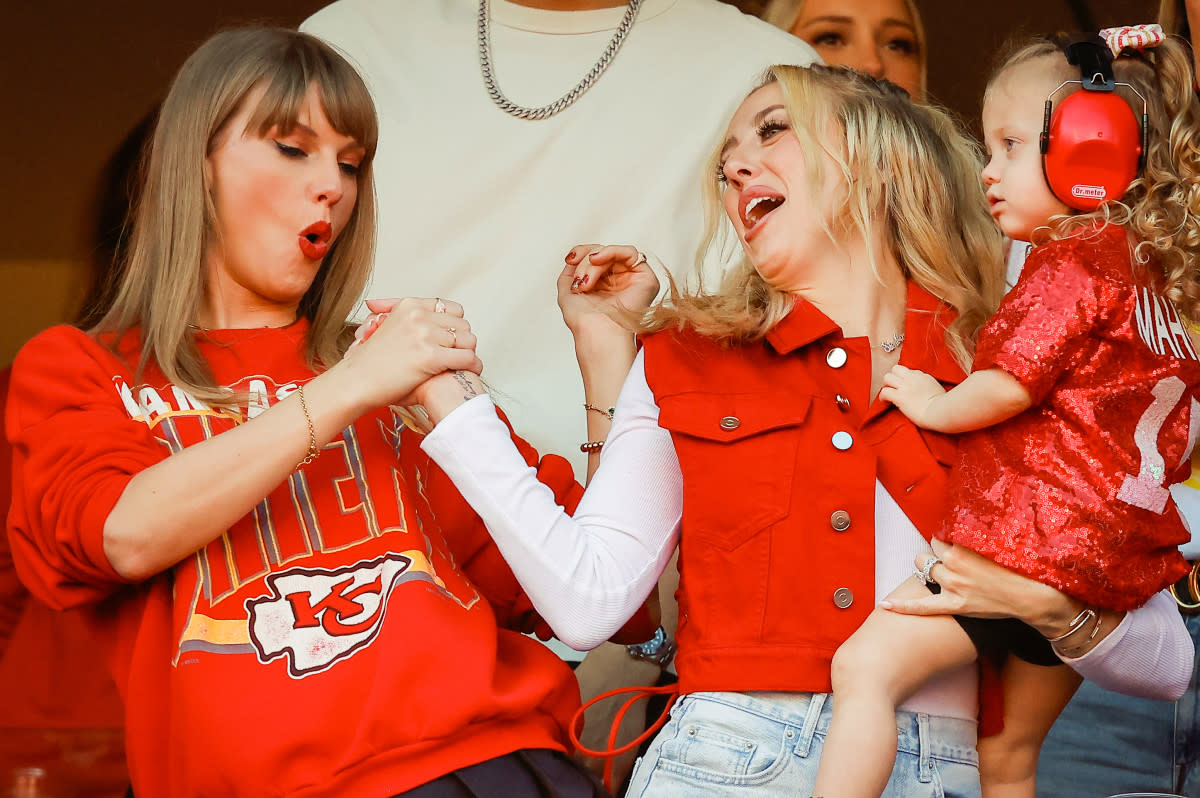 Taylor Swift and Patrick Mahomes' wife Brittany Mahomes at a Kansas City Chiefs home game on Oct. 22, 2023<p>David Eulitt/Getty Images</p>