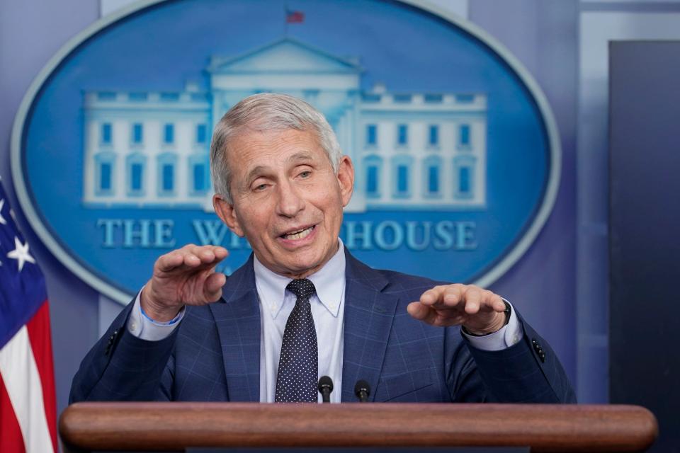 Dr. Anthony Fauci, director of the National Institute of Allergy and Infectious Diseases, speaks at the White House on Dec. 1, 2021.