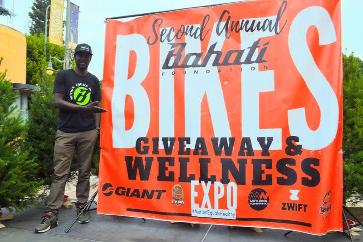 Rahsaan Bahati at his foundation’s bike giveaway.