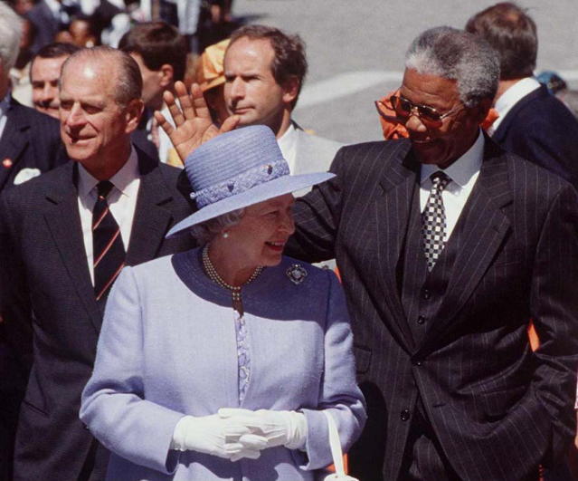 CAPE TOWN, SOUTH AFRICA - MARCH 20:  Queen, Prince Philip And Nelson Mandela In South Africa  (Photo by Tim Graham Photo Library via Getty Images)