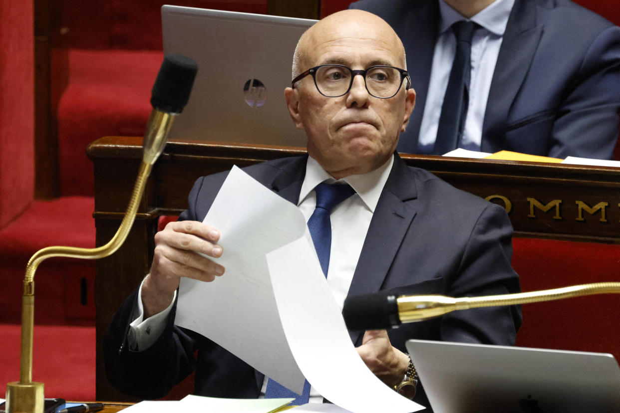 Éric Ciotti a retiré son investiture pour les législatives de l’été à un candidat auteur de propos « antisémites, homophobes et orduriers » sur les réseaux sociaux (photo d’archive prise en décembre 2023 à l’Assemblée nationale).