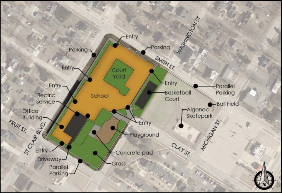 The existing layout of the vacant Algonac Elementary School as shown in an analysis of the property released in June.