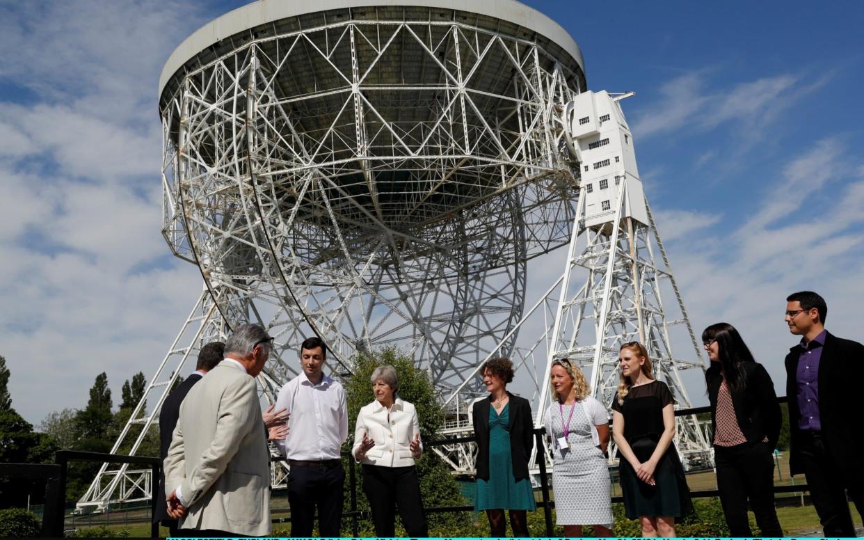 Theresa May meets scientists at Jodrell Bank today in Macclesfield - Getty Images Europe