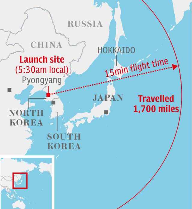 Map: North Korean missile test over japan