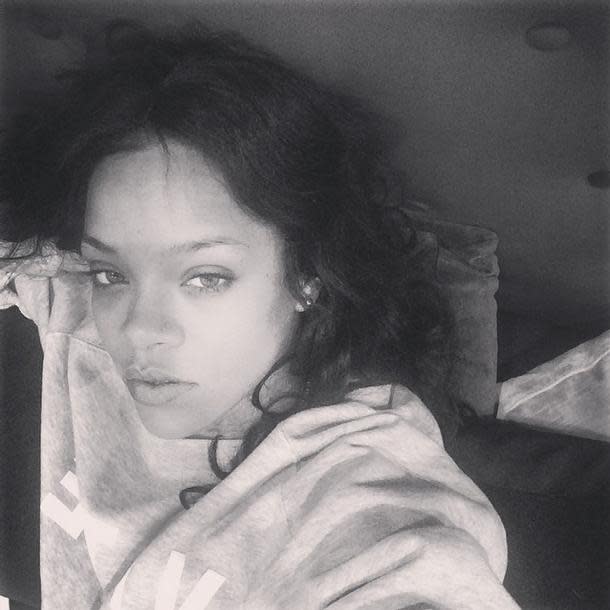 RiRi posted this black and white photo to her Instagram account showing off a flawless, makeup free complexion.