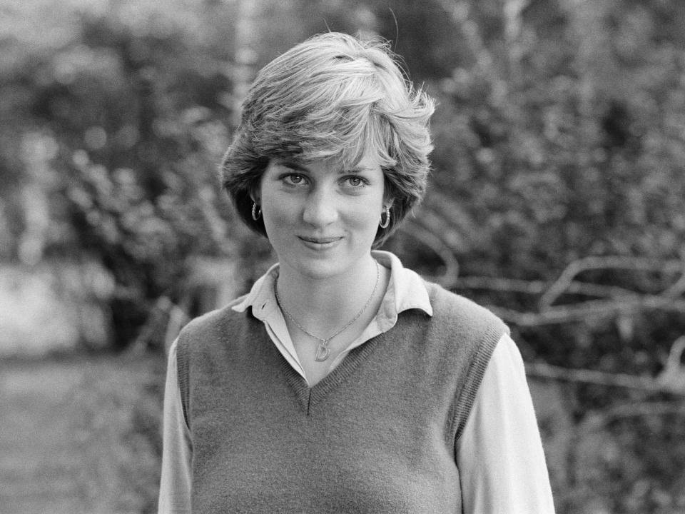 black and white photograph of princess diana