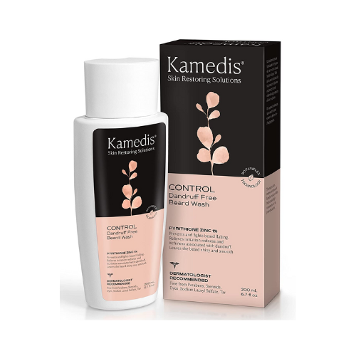 Kamedis beard wash and packaging box against white background