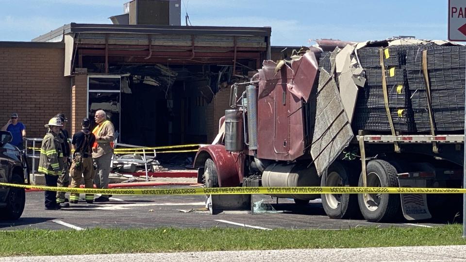 A truck crashed into the entrance of the Brenham office of the Texas Department of Public Safety on April 12.