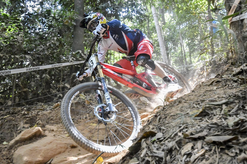 8th September 2017, Smithfield Forest, Cairns, Australia; UCI Mountain Bike World Championships; Gee Atherton (GBR) riding for Trek Factory Racing DH during the downhill official timed session;