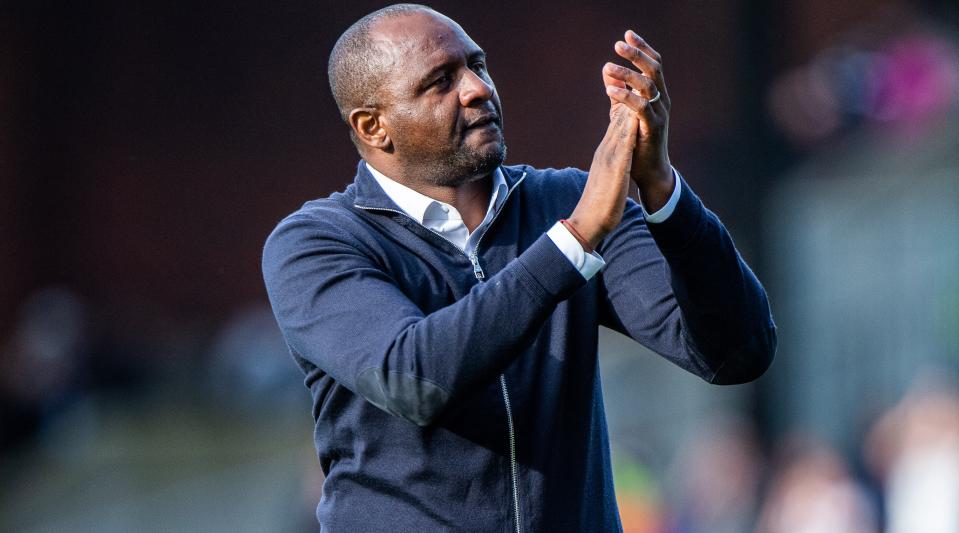 Crystal Palace manager Patrick Vieira applauds the fans after the Premier League match between Crystal Palace and Leeds United on 9 October, 2022 at Selhurst Park, London