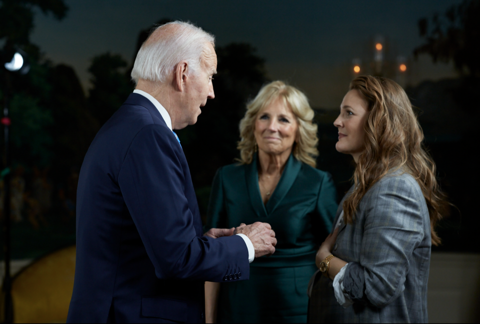 Drew Barrymore discussed President Joe Biden and first lady Jill Biden's love story on her daytime TV show.