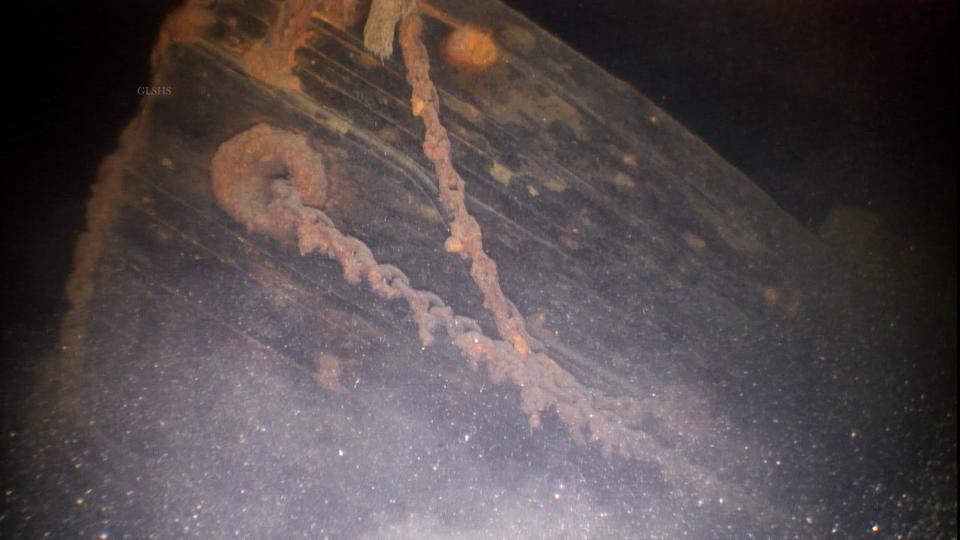 The port bow and anchor chain from the Nucleus, a ship that sank in Lake Superior, but was found by the the Great Lakes Shipwreck Historical Society in Paradise.
