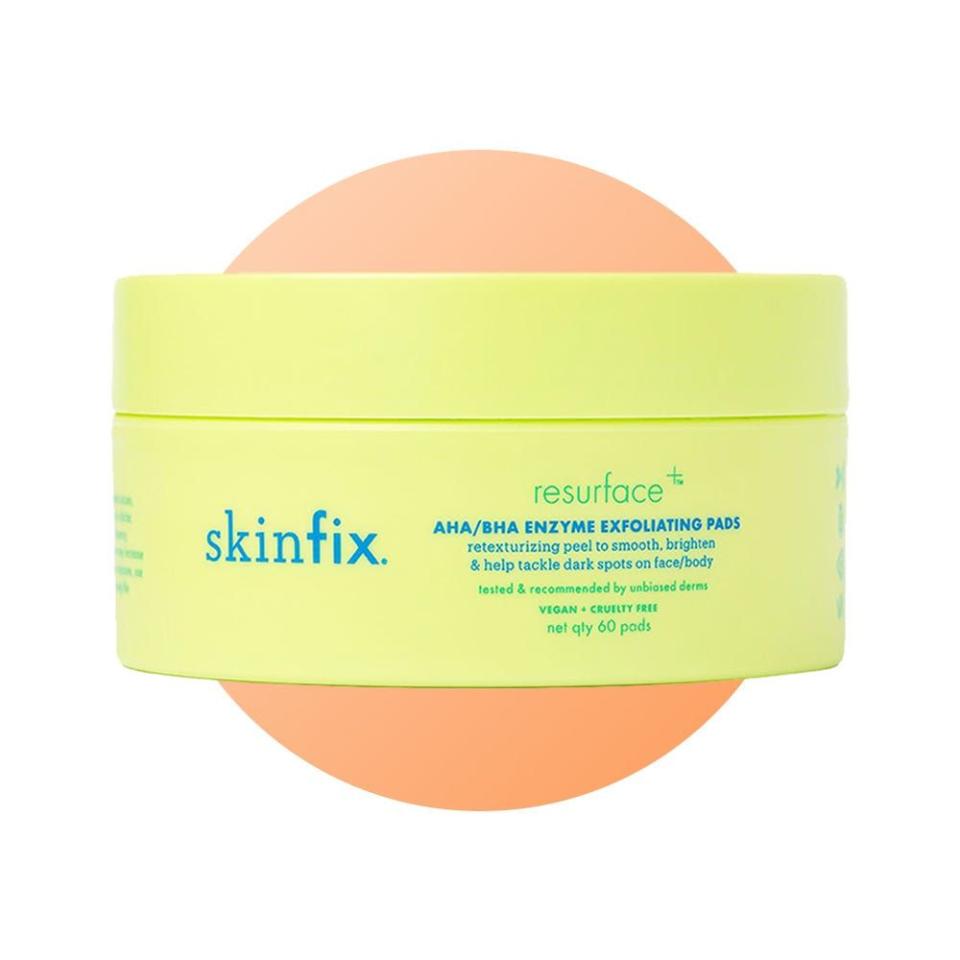 <p><a href="https://go.redirectingat.com?id=74968X1596630&url=https%3A%2F%2Fwww.sephora.com%2Fproduct%2Fskinfix-resurface-aha-bha-enzyme-exfoliating-pads-for-face-targeted-body-P471101&sref=https%3A%2F%2F" rel="nofollow noopener" target="_blank" data-ylk="slk:Shop Now;elm:context_link;itc:0;sec:content-canvas" class="link ">Shop Now</a></p><p>Resurface+ AHA/BHA Niacinamide Exfoliating Pads</p><p>sephora.com</p><p>$50.00</p>