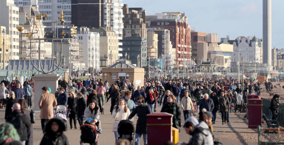 People on the sea front in Brighton during England's third national lockdown.