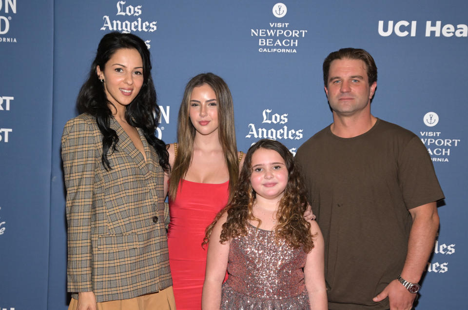 COSTA MESA, CALIFORNIA - OCTOBER 15: (L-R) Actors Annet Mahendru, Lexy Kolker, Madison Harper Friedman and Milo Gibson attend the premiere of 