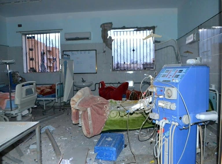 Damage following a reported deadly air strike on a hospital in Derna, east of Tripoli, on February 7, 2016