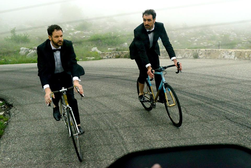 Marvin, left, and Covino sport the tuxedos they wore to the premiere of "The Climb" at the 2019 Cannes Film Festival.