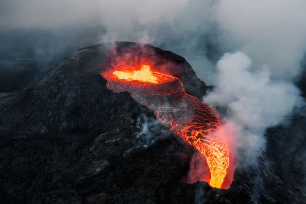 A file photo of a drone view image of the Fagradalsfjall volcano in Iceland. (Photo: Finn Hafemann via Getty Images)
