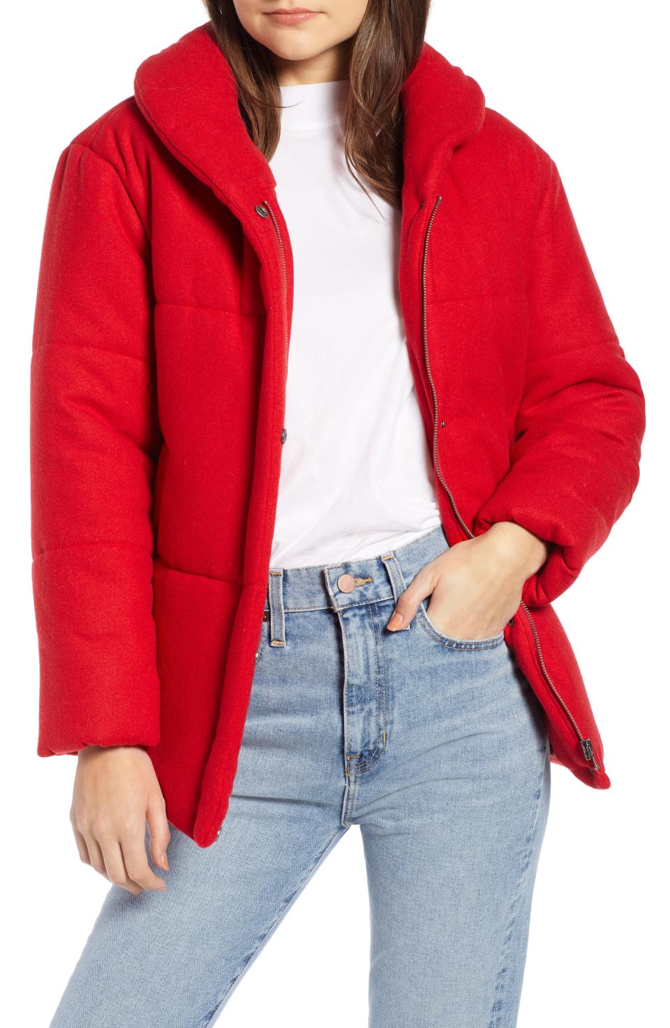 <p><strong>SOMETHING NAVY</strong></p><p>nordstrom.com</p><p><strong>$149.00</strong></p><p><a rel="nofollow noopener" href="https://shop.nordstrom.com/s/something-navy-jacket-nordstrom-exclusive/5061061" target="_blank" data-ylk="slk:Shop Now;elm:context_link;itc:0;sec:content-canvas" class="link ">Shop Now</a></p>This cozy, lightly puffed jacket keeps you poised and stylish no matter how low the temperatures dip. It's part of powerhouse blogger Arielle Charnas' much-anticipated collection that embodies approachable fashion with a luxe sensibility."/