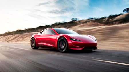 Tesla Roadster 2 is shown in this undated handout photo, during a presentation in Hawthorne, California, U.S., November 16, 2017. Tesla/Handout via REUTERS