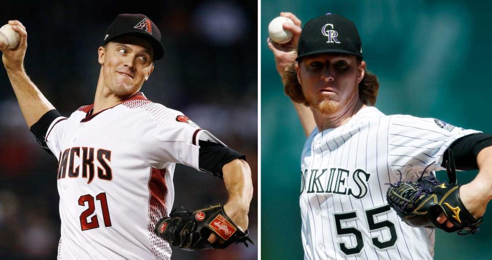 The NL wild-card starting pitchers: Zack Greinke and Jon Gray. (AP)