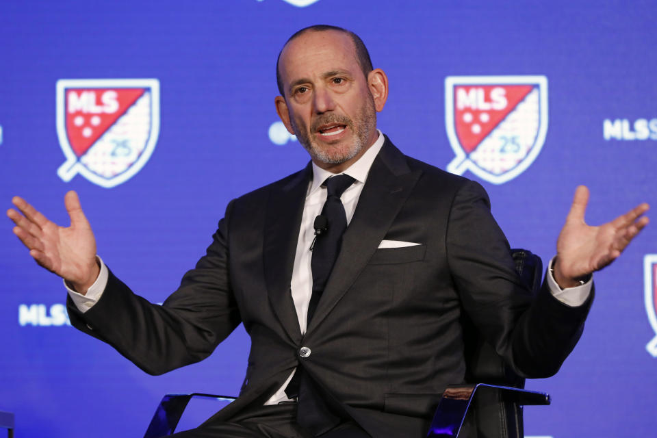 Commissioner Don Garber and Major League Soccer have had a big hit with their bubble and the MLS is Back Tournament. But now they intend to resume the season as normal. (AP Photo/Richard Drew, File)