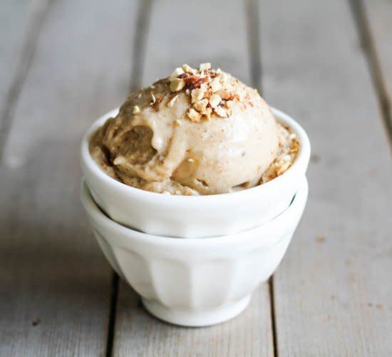 Almond butter + bananas<BR><BR> <strong>Get the <a href="http://comfybelly.com/2014/02/salted-almond-ice-cream-no-churn/#more-16878" target="_blank">Salted Almond Ice Cream recipe</a> from Comfy Belly </strong>