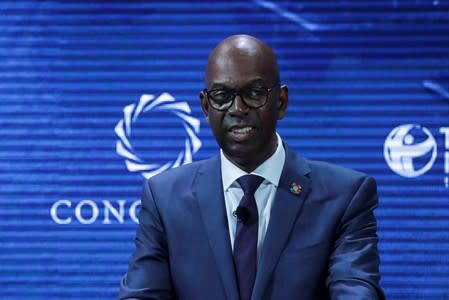 FILE PHOTO: Bob Collymore, CEO of Safaricom, delivers a speech during the Concordia Summit in Manhattan