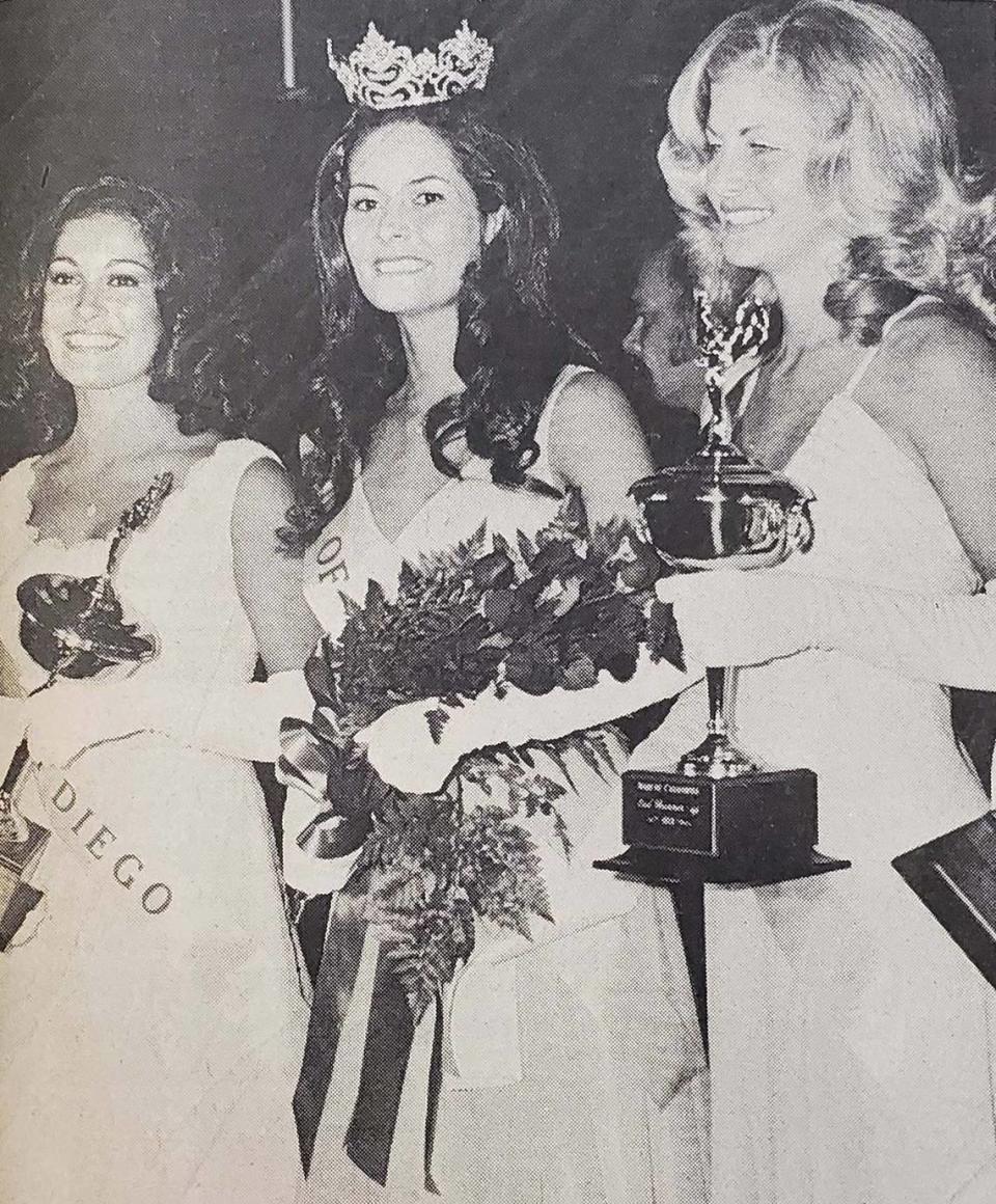 Merced’s Summer Bartholomew, center, is crowned Maid of California in August 1973.
