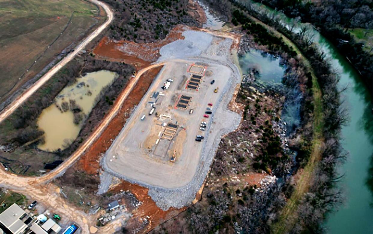 This aerial photo shows where Middle Point Landfill partner Archaea Energy, a BP company, is building a renewable natural gas plant adjacent to the East Fork Stones River. The future plant will convert the existing methane gas from the landfill's decomposing waste.