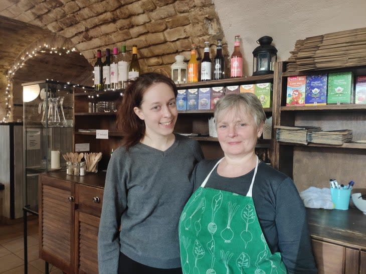 The mother and daughter co-owners of Kozsmosz a Hungarian vegan restaurant
