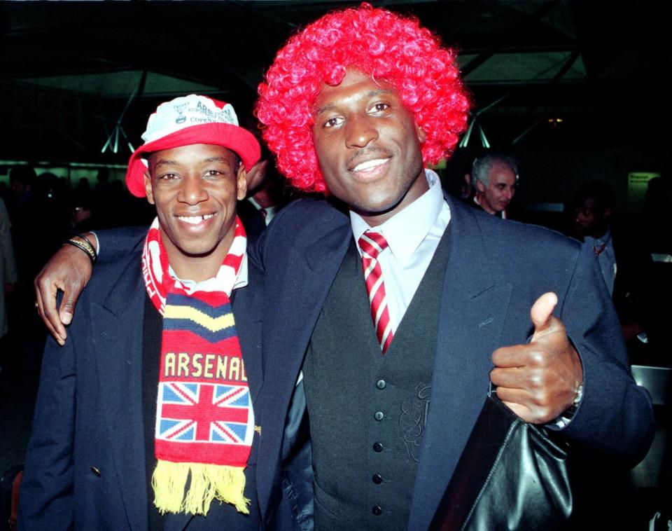 Campbell with Ian Wright following Arsenal's European Cup-Winners' Cup triumph