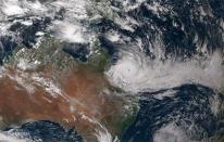 A satellite image from Tuesday morning showing the storm's approach to the coast. Photo: AAP