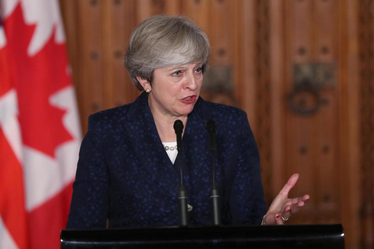 Brexit not 'a shambles': Theresa May speaks during a press conference with Canadian Prime Minister Justin Trudeau: AFP/Getty Images