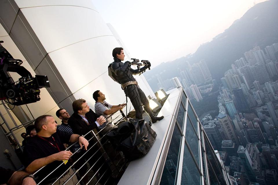 Christopher Nolan and Christian Bale on the set of 'The Dark Knight', 2008