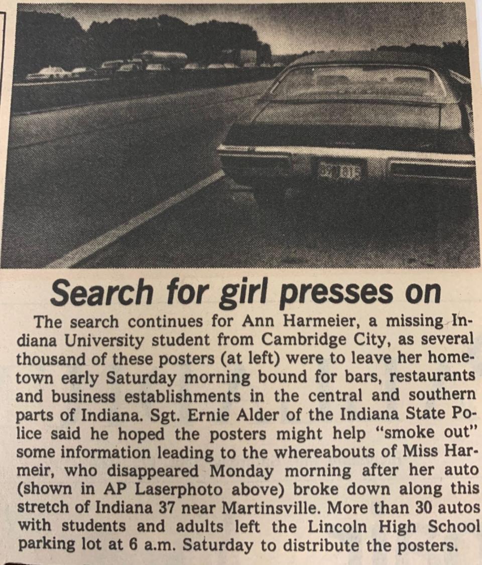 This was among the first news reports about Ann Harmeier’s disappearance in September of 1977.