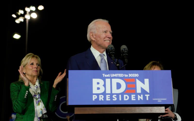 Democratic U.S. presidential candidate and former Vice President Joe Biden speaks at his Super Tuesday night rally in Los Angeles, California, U.S.