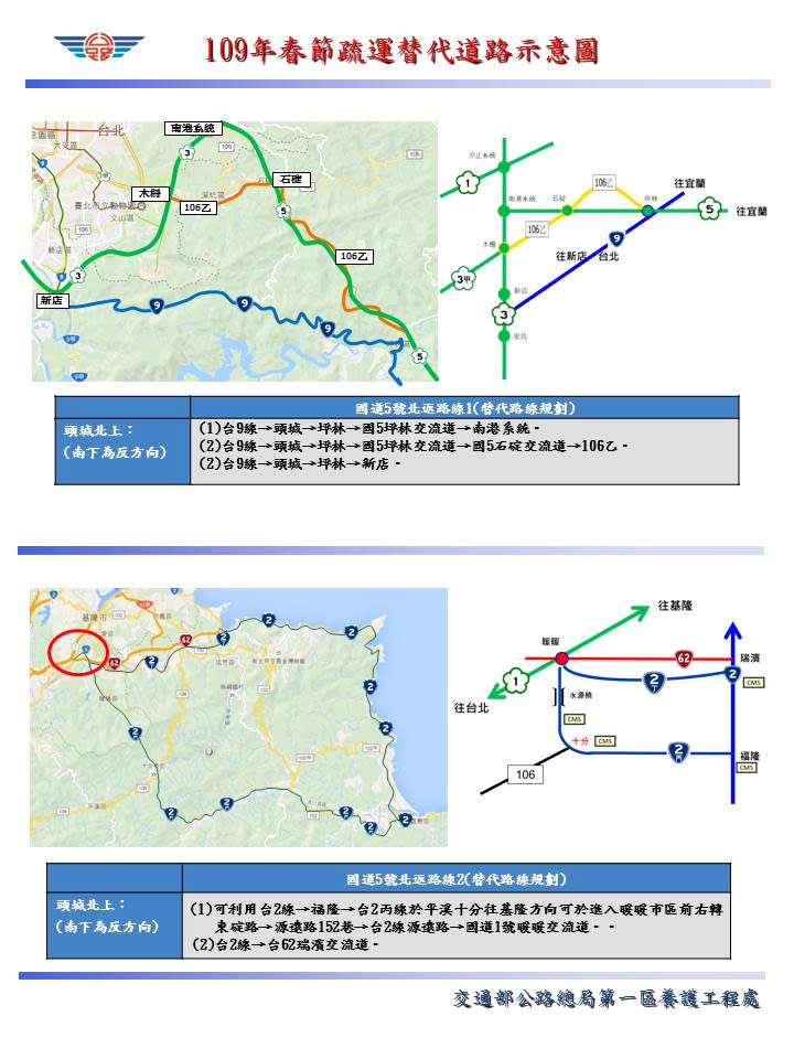 新北地區省道疏運措施(圖片來源：交通部公路總局)