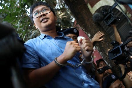 Reuters journalist Wa Lone arrives at the court in Yangon, Myanmar January 10, 2018. REUTERS/Stringer