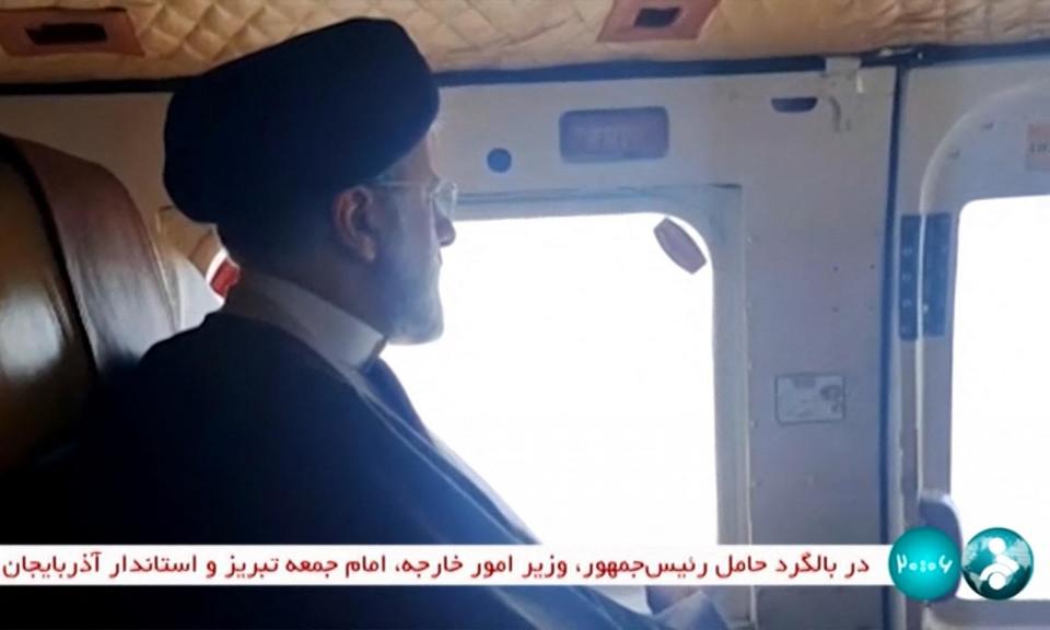 PHOTO: This grab taken from handout video footage released by the IRINN Iranian state television network on May 19, 2024 shows Iran's President Ebrahim Raisi on board a helicopter in the Jofa region of the western province of East Azerbaijan. (IRINN/AFP via Getty Images)