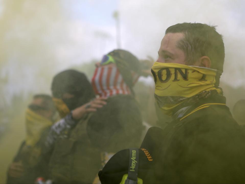 Members of Proud Boys gather for a rally in Portland, Oregon, US, 26 September 2020 (REUTERS)