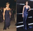 <p>The Christian Dior slip dress Princess Diana wore to the 1996 Met Gala will forever be iconic, despite the <a href="https://www.elle.com/uk/fashion/celebrity-style/a26340204/princess-diana-almost-didnt-wear-iconic-navy-dior-slip-dress-for-fear-of-embarrassing-prince-william/" rel="nofollow noopener" target="_blank" data-ylk="slk:royal almost not even wearing;elm:context_link;itc:0;sec:content-canvas" class="link ">royal almost not even wearing</a> the revealing piece. Decades later, Anne Hathaway took a cue from the Princess, baring all in a slinky navy slip dress for the premiere of <em>Interstellar</em>.</p>