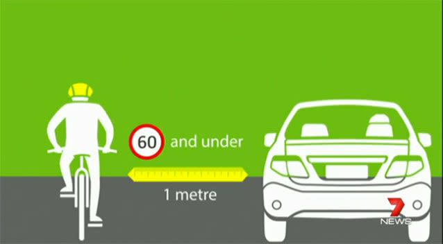 The one-metre rule: drivers will, from Tuesday, have to stay at least one metre away from a cyclist when overtaking. Photo: 7 News